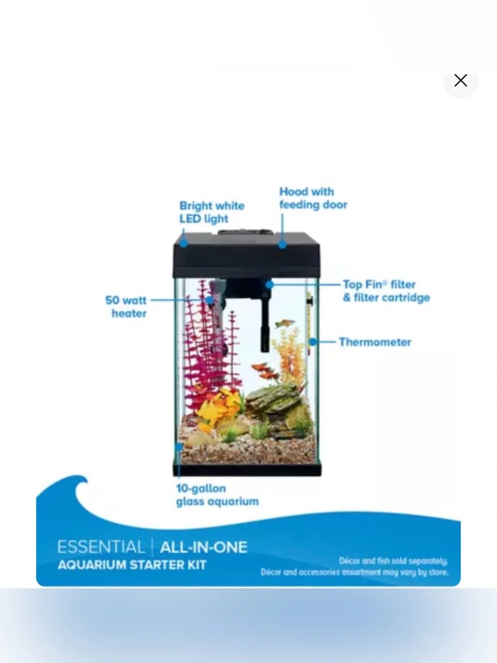 TOPFIN Essential All-In-One Aquarium Starter Kit - Blue & White